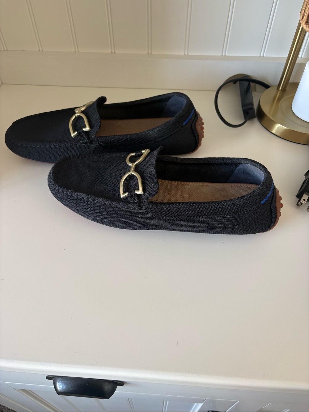 Rothy’s Black Slip-On Driving Loafers with Gold Accent - Picture 4 of 5